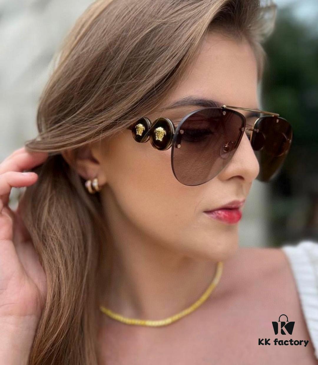 6931f8923a89a121ed549d45 Versace 2025 Luxury Women's Pilot Engraved Sunglasses, European Style Star Same-style Travel Driving Frog Mirror VE2250 Eyewear