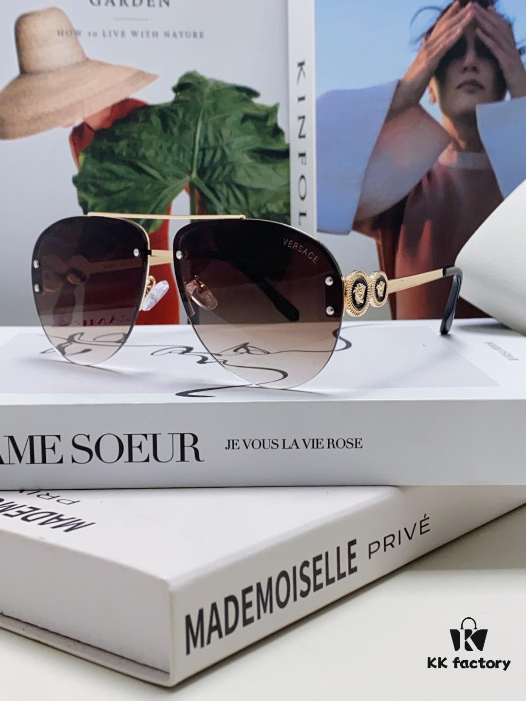 6931f8923a89a121ed549d46 Versace 2025 Luxury Women's Pilot Engraved Sunglasses, European Style Star Same-style Travel Driving Frog Mirror VE2250 Eyewear