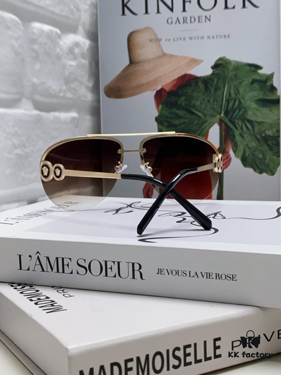 6931f8923a89a121ed549d48 Versace 2025 Luxury Women's Pilot Engraved Sunglasses, European Style Star Same-style Travel Driving Frog Mirror VE2250 Eyewear