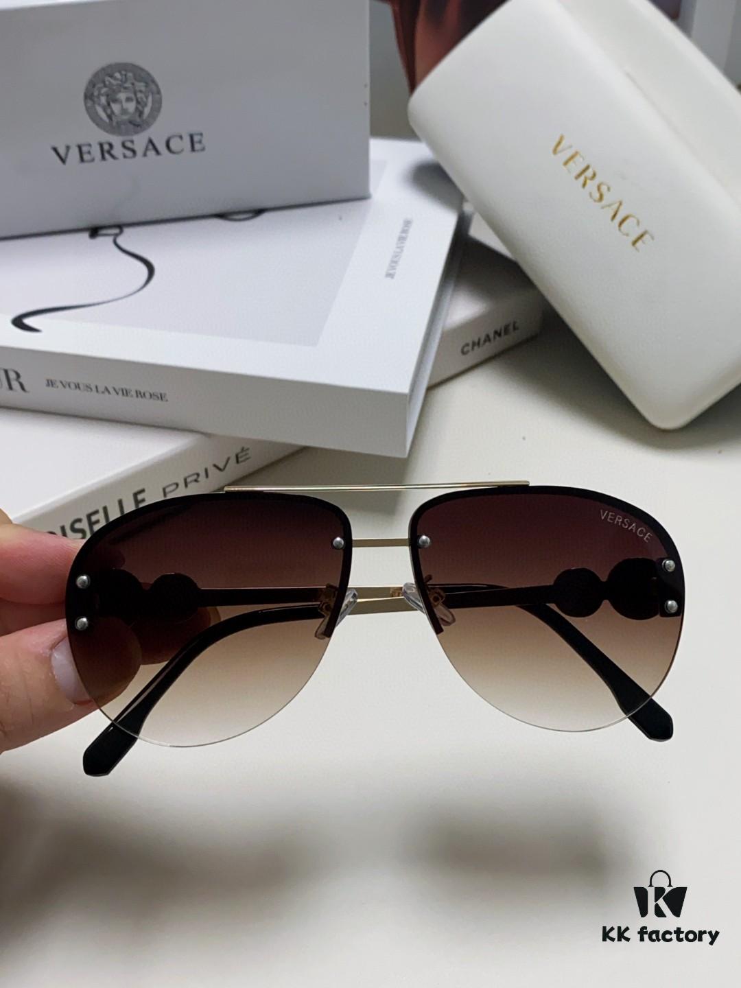 6931f8923a89a121ed549d49 Versace 2025 Luxury Women's Pilot Engraved Sunglasses, European Style Star Same-style Travel Driving Frog Mirror VE2250 Eyewear