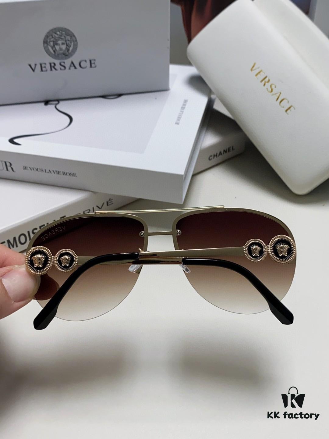 6931f8923a89a121ed549d4a Versace 2025 Luxury Women's Pilot Engraved Sunglasses, European Style Star Same-style Travel Driving Frog Mirror VE2250 Eyewear