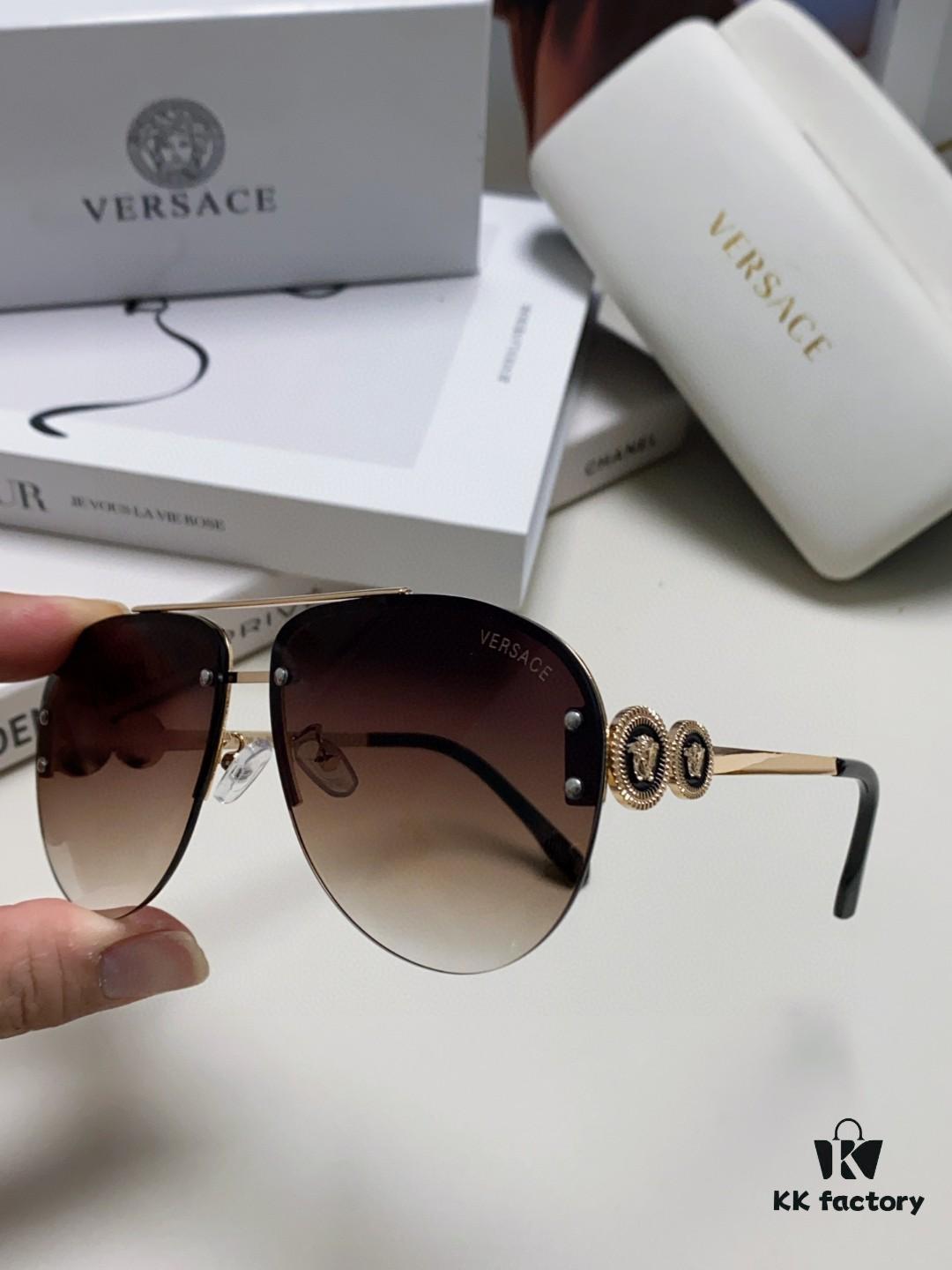 6931f8923a89a121ed549d4b Versace 2025 Luxury Women's Pilot Engraved Sunglasses, European Style Star Same-style Travel Driving Frog Mirror VE2250 Eyewear