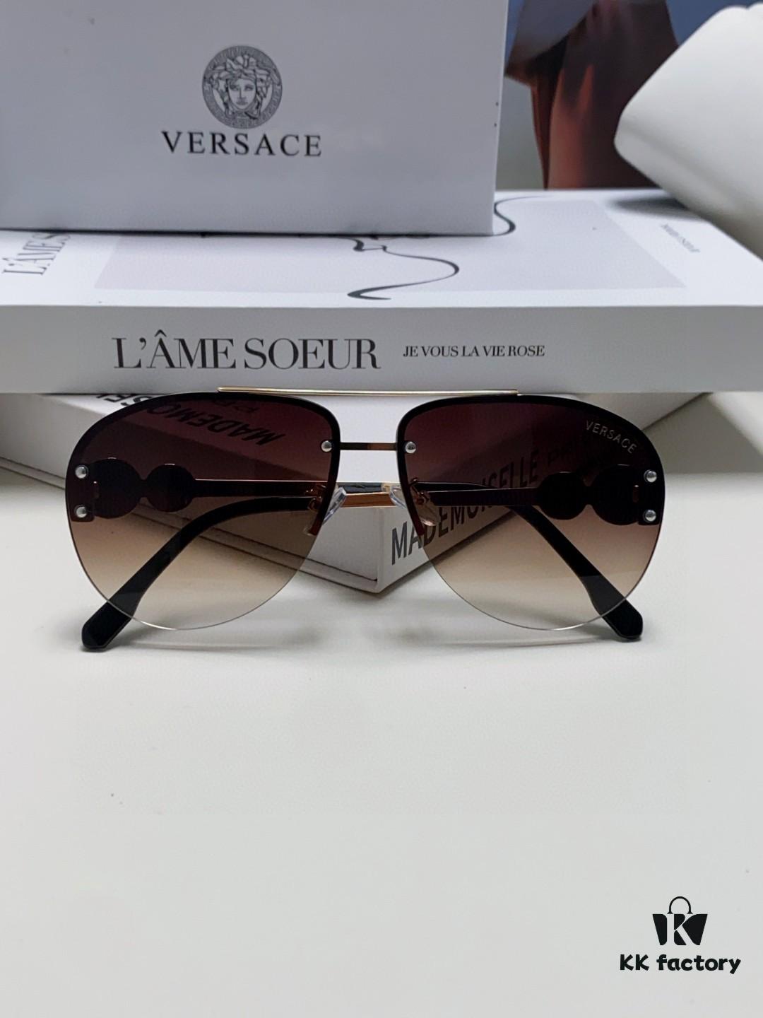 6931f8923a89a121ed549d4c Versace 2025 Luxury Women's Pilot Engraved Sunglasses, European Style Star Same-style Travel Driving Frog Mirror VE2250 Eyewear