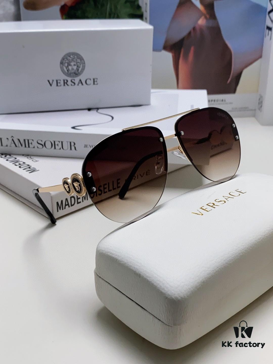 6931f8923a89a121ed549d4d Versace 2025 Luxury Women's Pilot Engraved Sunglasses, European Style Star Same-style Travel Driving Frog Mirror VE2250 Eyewear