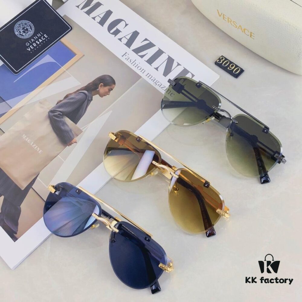 6931f9043a89a121ed54a346 Versace European and American Style Double-Bridge Frameless Sunglasses, INS High-End Fashionable Influencer Street Snap Frog Sunglasses