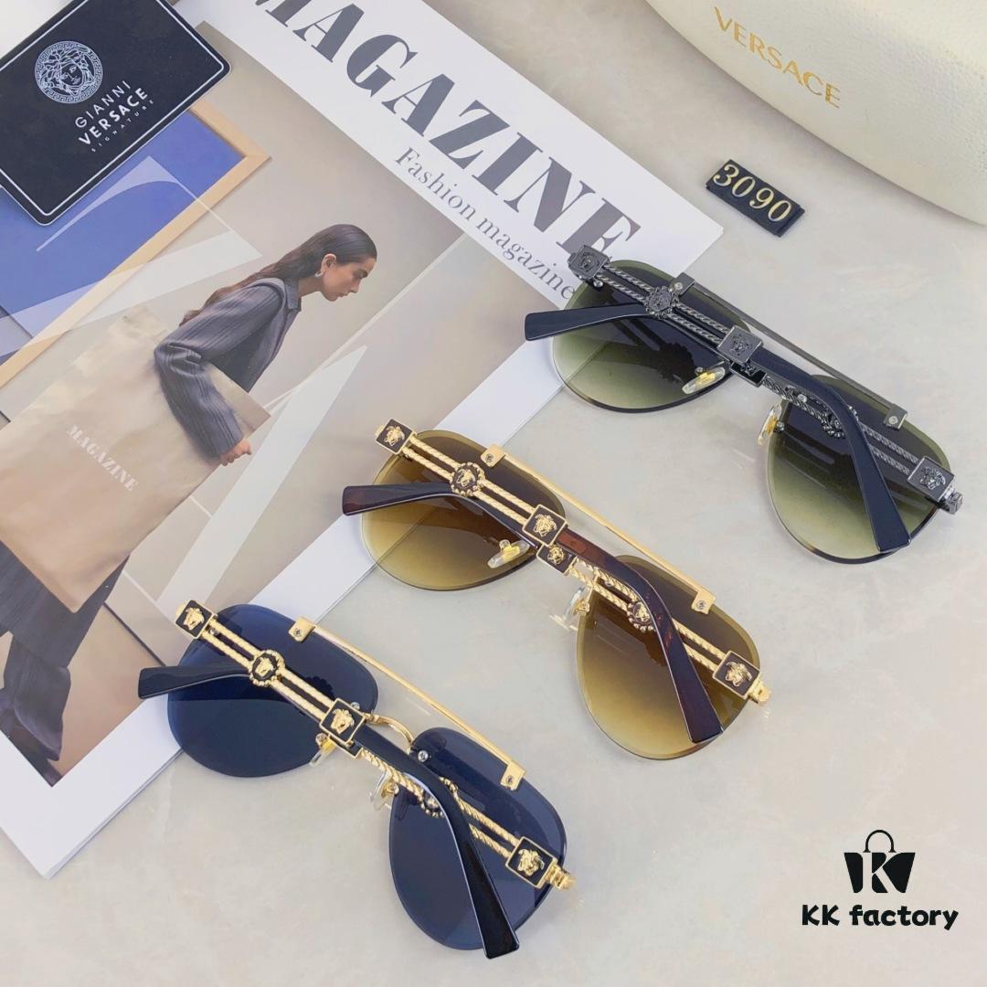 Versace European and American Style Double-Bridge Frameless Sunglasses, INS High-End Fashionable Influencer Street Snap Frog Sunglasses