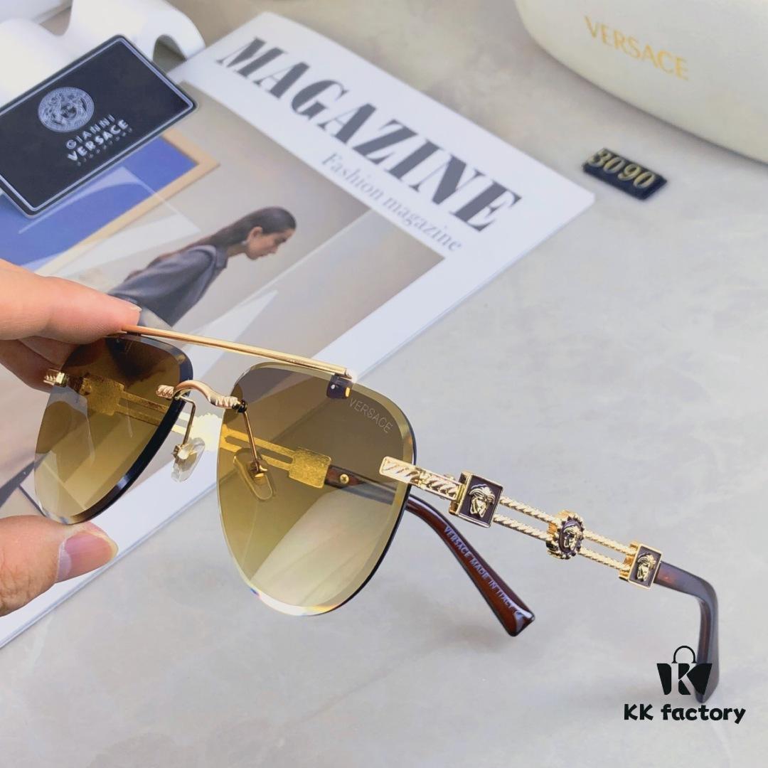Versace European and American Style Double-Bridge Frameless Sunglasses, INS High-End Fashionable Influencer Street Snap Frog Sunglasses