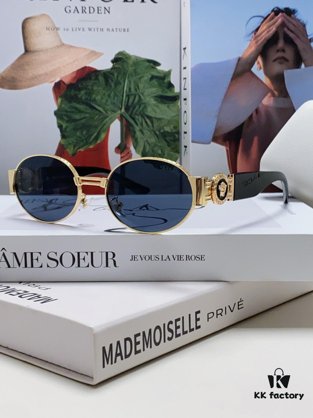 6931f9383a89a121ed54a61c Versace New Retro Oval Sunglasses, Fashionable Unisex Sun Glasses, European and American Celebrity Style Shades
