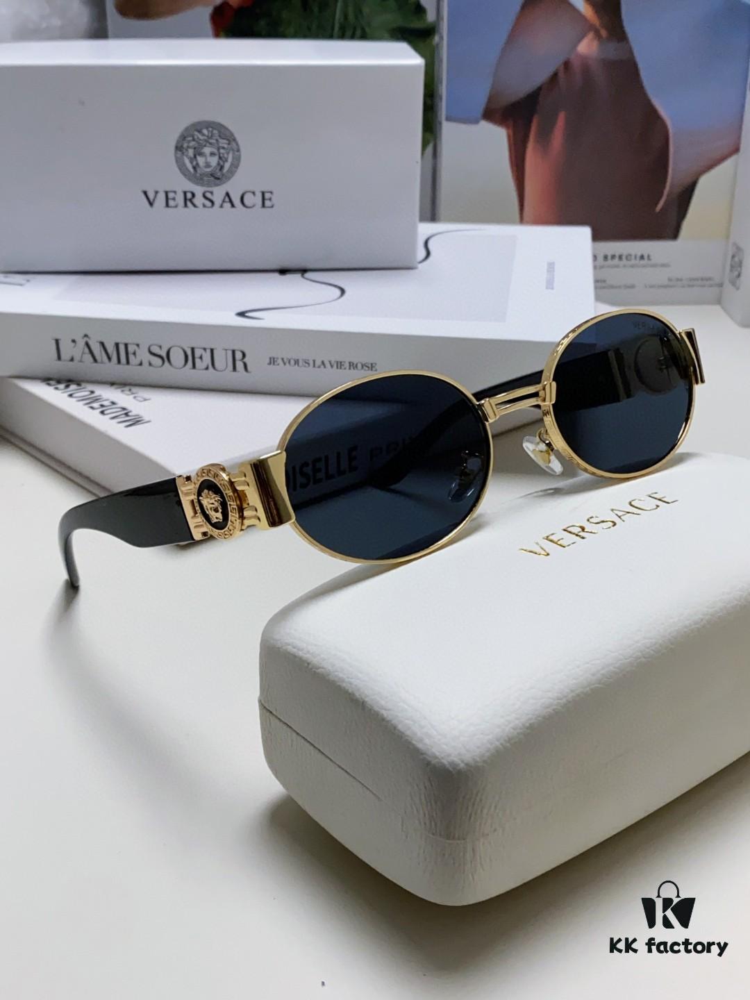6931f9383a89a121ed54a623 Versace New Retro Oval Sunglasses, Fashionable Unisex Sun Glasses, European and American Celebrity Style Shades