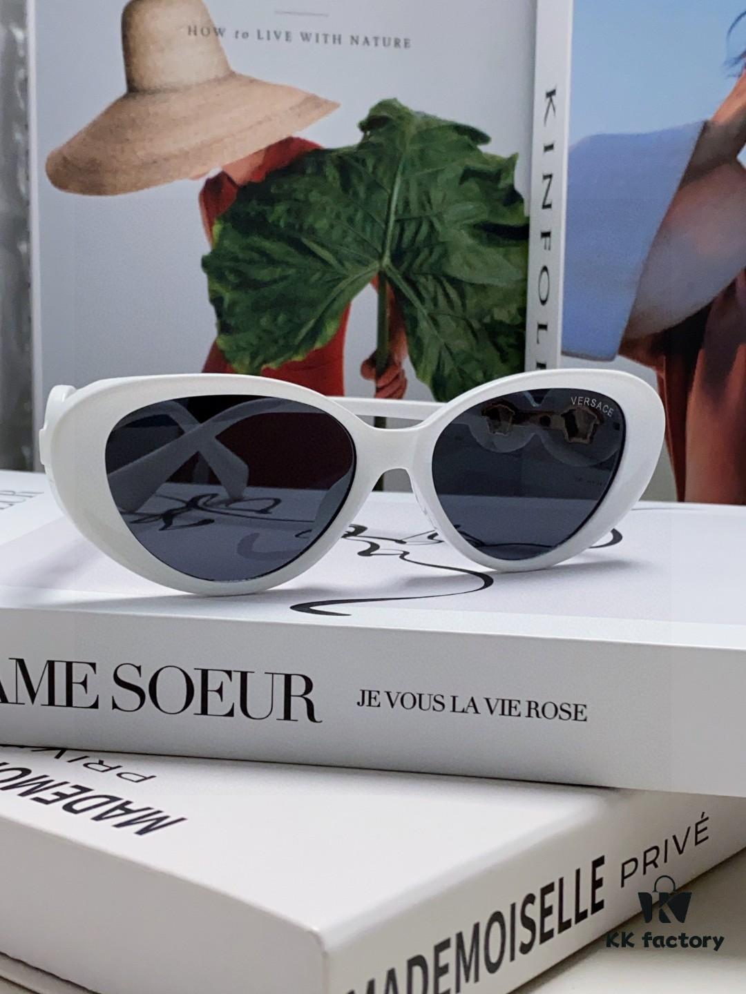 6931f93d3a89a121ed54a66f Versace Oval Cat-Eye Sunglasses VE4433, Fashionable Unisex Design, Stylish Summer Travel Sunglasses with Gold Frame