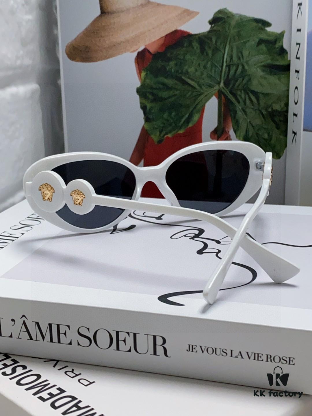 6931f93d3a89a121ed54a670 Versace Oval Cat-Eye Sunglasses VE4433, Fashionable Unisex Design, Stylish Summer Travel Sunglasses with Gold Frame
