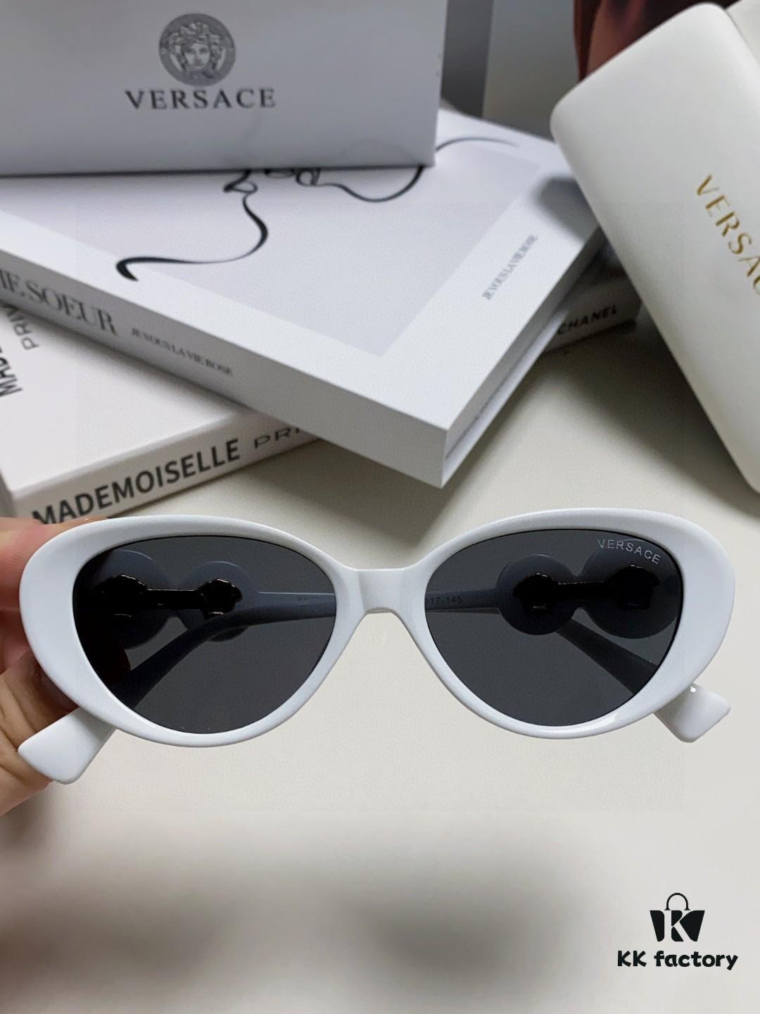 6931f93e3a89a121ed54a671 Versace Oval Cat-Eye Sunglasses VE4433, Fashionable Unisex Design, Stylish Summer Travel Sunglasses with Gold Frame