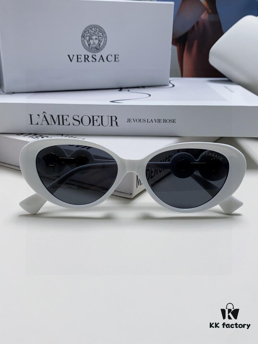 6931f93e3a89a121ed54a674 Versace Oval Cat-Eye Sunglasses VE4433, Fashionable Unisex Design, Stylish Summer Travel Sunglasses with Gold Frame