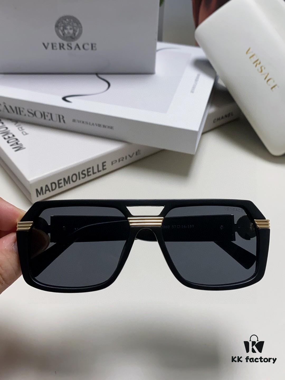 6931f9523a89a121ed54a77e VERSACE Unisex Classic Black and Gold Sunglasses Fashion Couple Shades VE4399