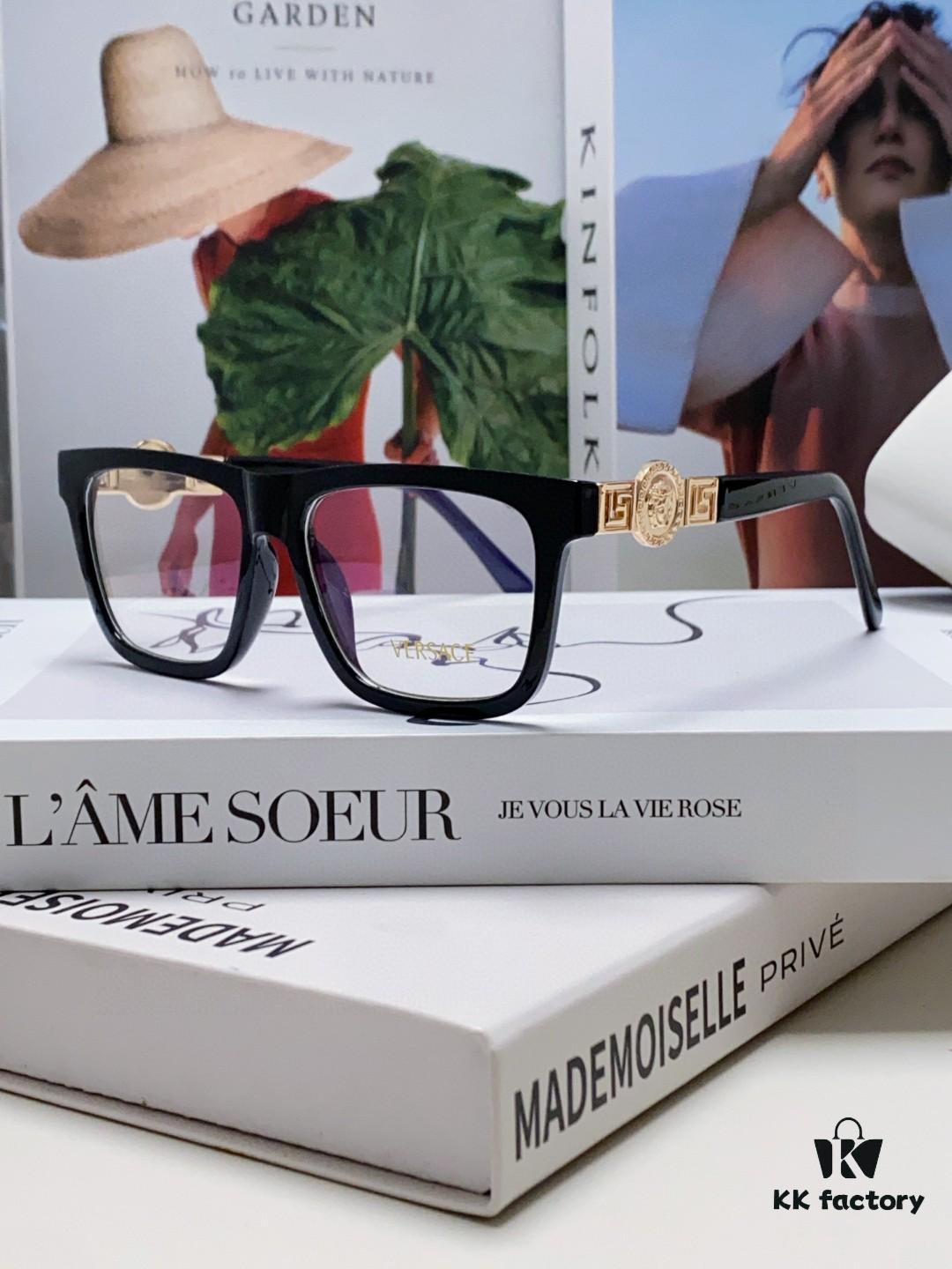 6931f9593a89a121ed54a7eb Versace 2024 New Engraved Eyeglass Frame, Unisex Black Thick Acetate Myopia Frame, Fashionable Eyewear Sunglasses