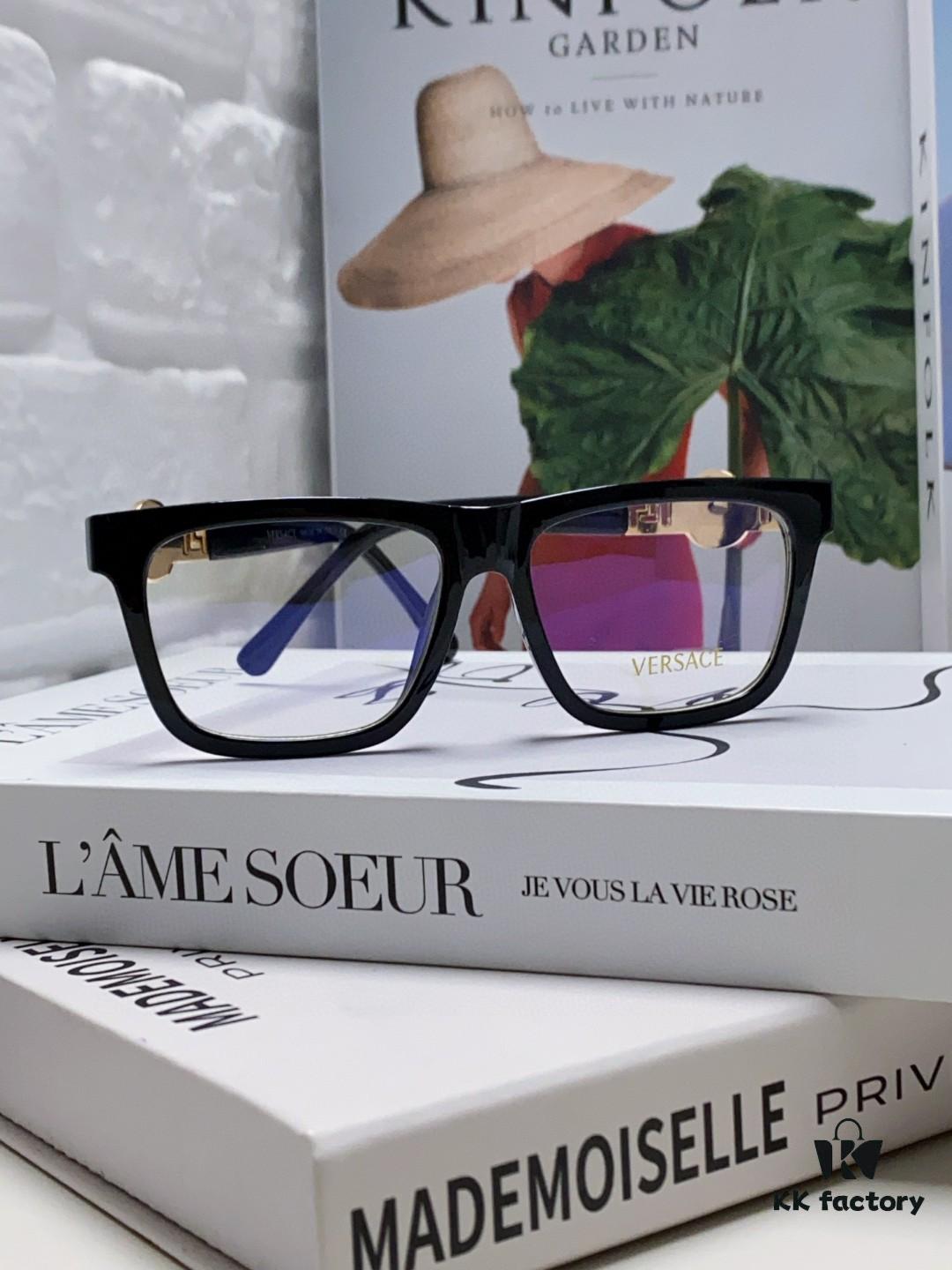 6931f95a3a89a121ed54a7ec Versace 2024 New Engraved Eyeglass Frame, Unisex Black Thick Acetate Myopia Frame, Fashionable Eyewear Sunglasses