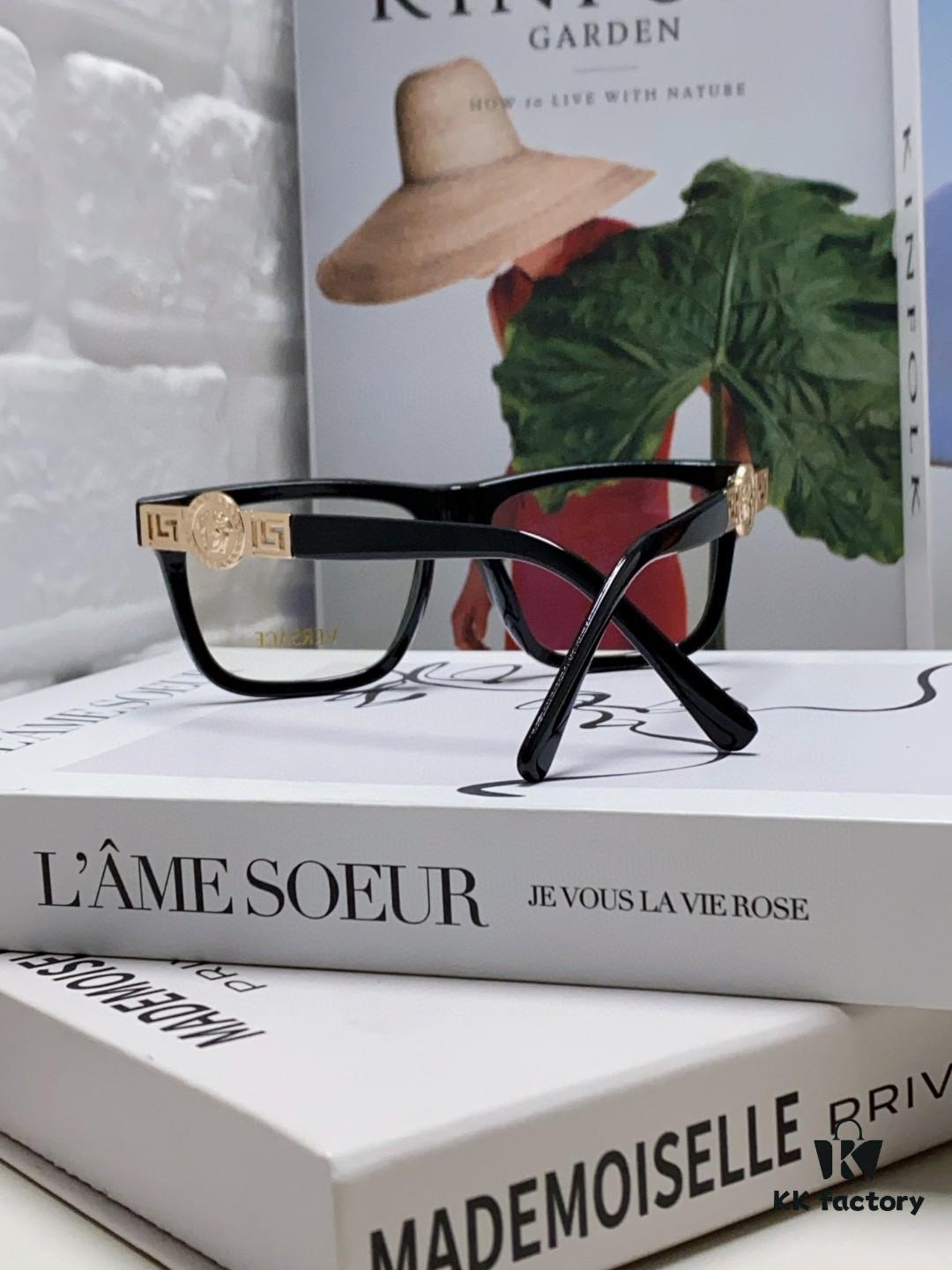 6931f95a3a89a121ed54a7ed Versace 2024 New Engraved Eyeglass Frame, Unisex Black Thick Acetate Myopia Frame, Fashionable Eyewear Sunglasses
