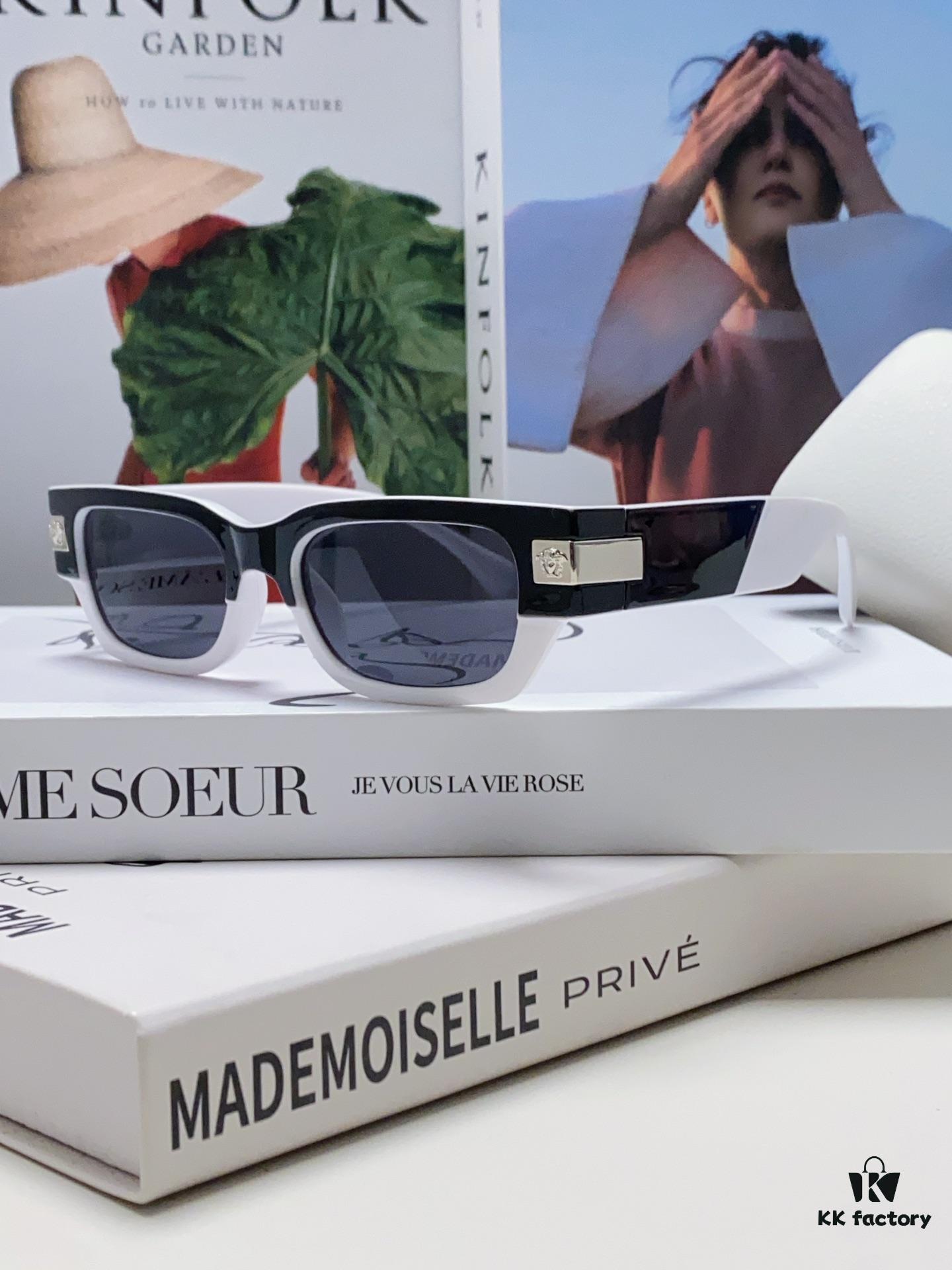 VERSACE 2024 New Classic Top Sunglasses, Rectangular Color-Block Street-Chic Unisex Eyewear