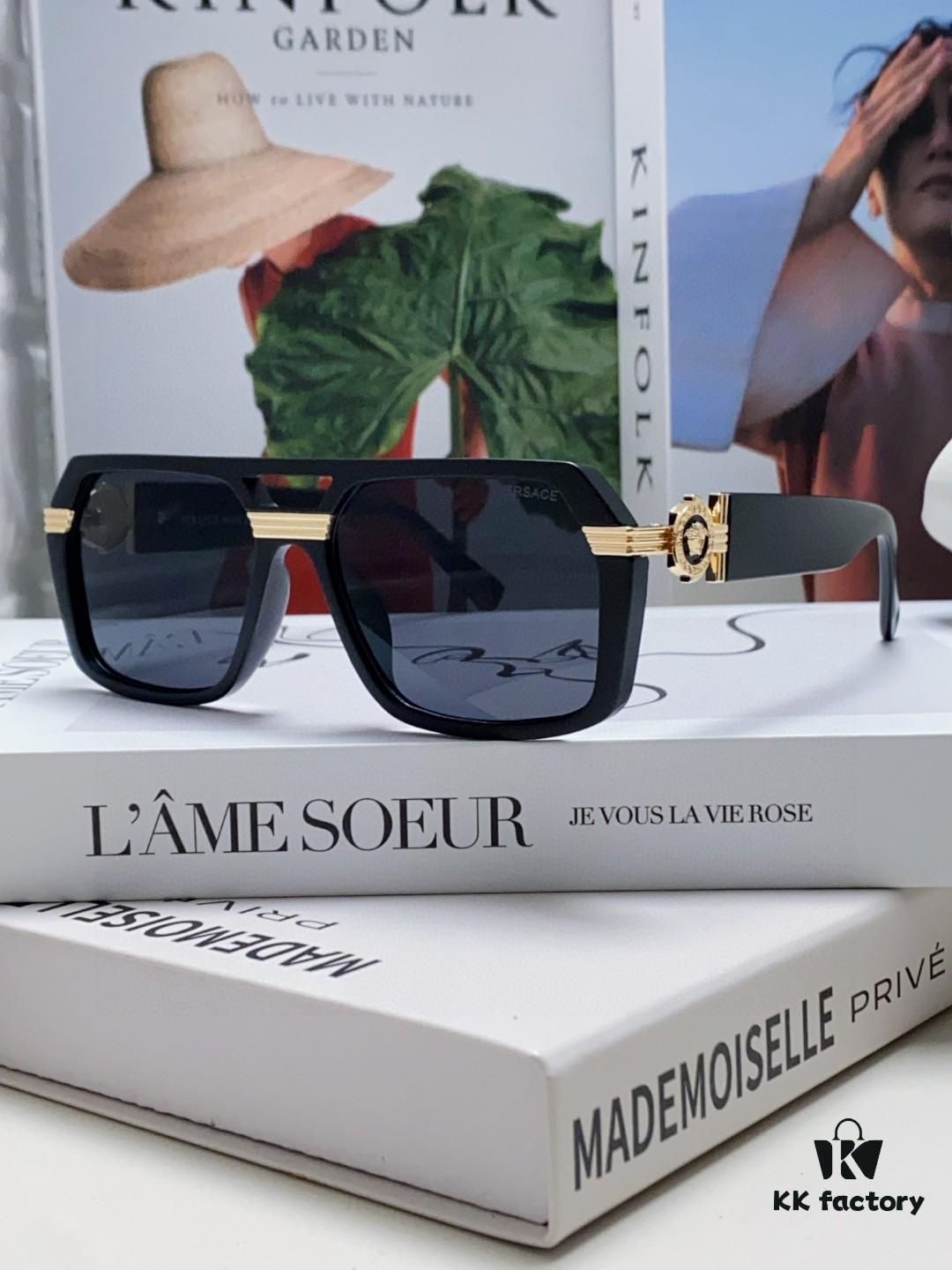 6931f9613a89a121ed54a84e VERSACE Unisex Classic Black and Gold Sunglasses Fashion Couple Shades VE4399