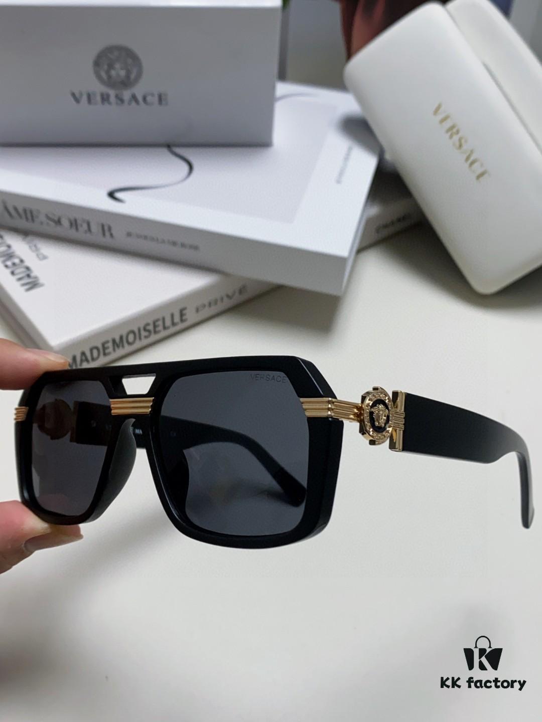 6931f9613a89a121ed54a853 VERSACE Unisex Classic Black and Gold Sunglasses Fashion Couple Shades VE4399
