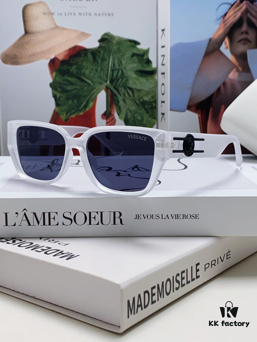 6931f9713a89a121ed54a92c Versace Unisex Retro Stylish Narrow Frame Black Sunglasses with White Frame High-End Sun Glasses