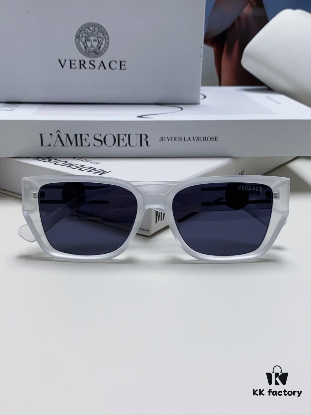 6931f9713a89a121ed54a932 Versace Unisex Retro Stylish Narrow Frame Black Sunglasses with White Frame High-End Sun Glasses