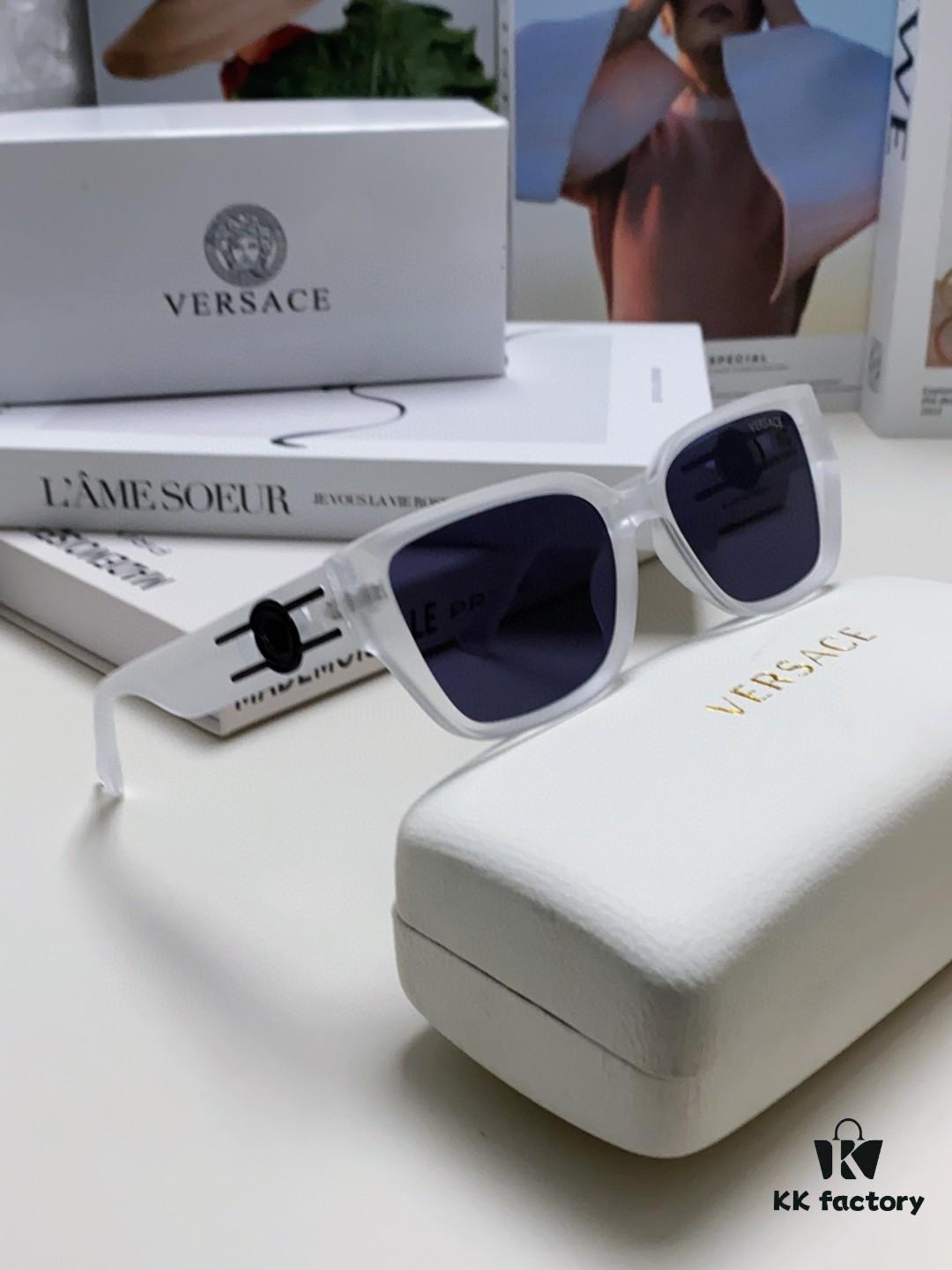 6931f9713a89a121ed54a933 Versace Unisex Retro Stylish Narrow Frame Black Sunglasses with White Frame High-End Sun Glasses