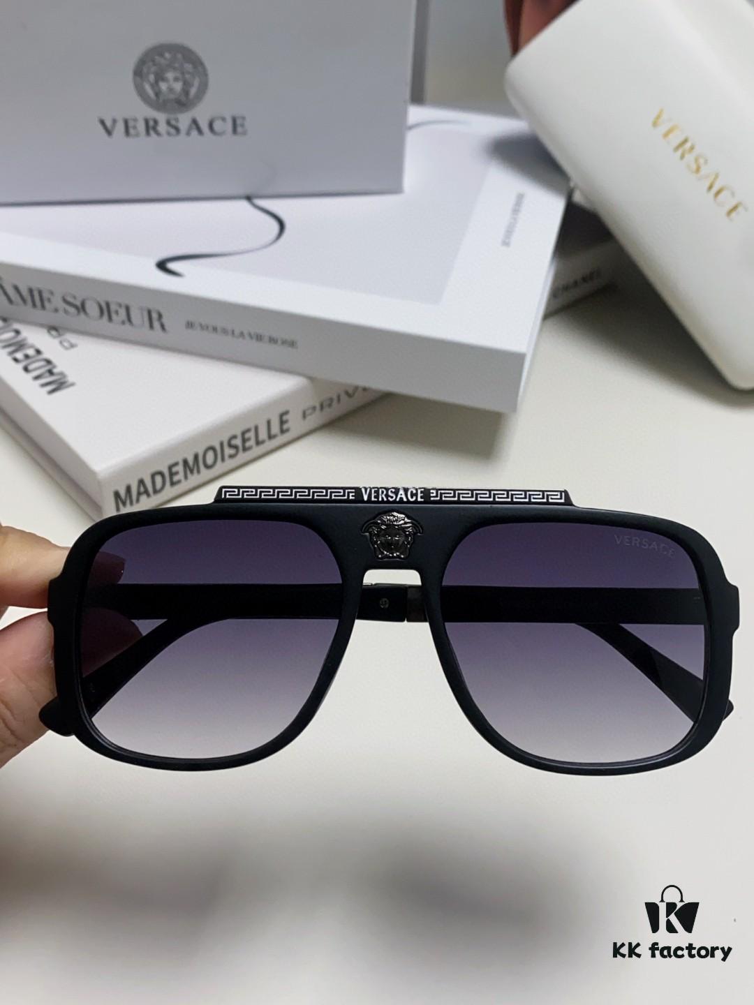 6931f9813a89a121ed54aa0b VERSACE Vintage-Style Sunglasses with Metal Decorations and Medusa Logo, Fashion Unisex Sun Glasses for Street Photography