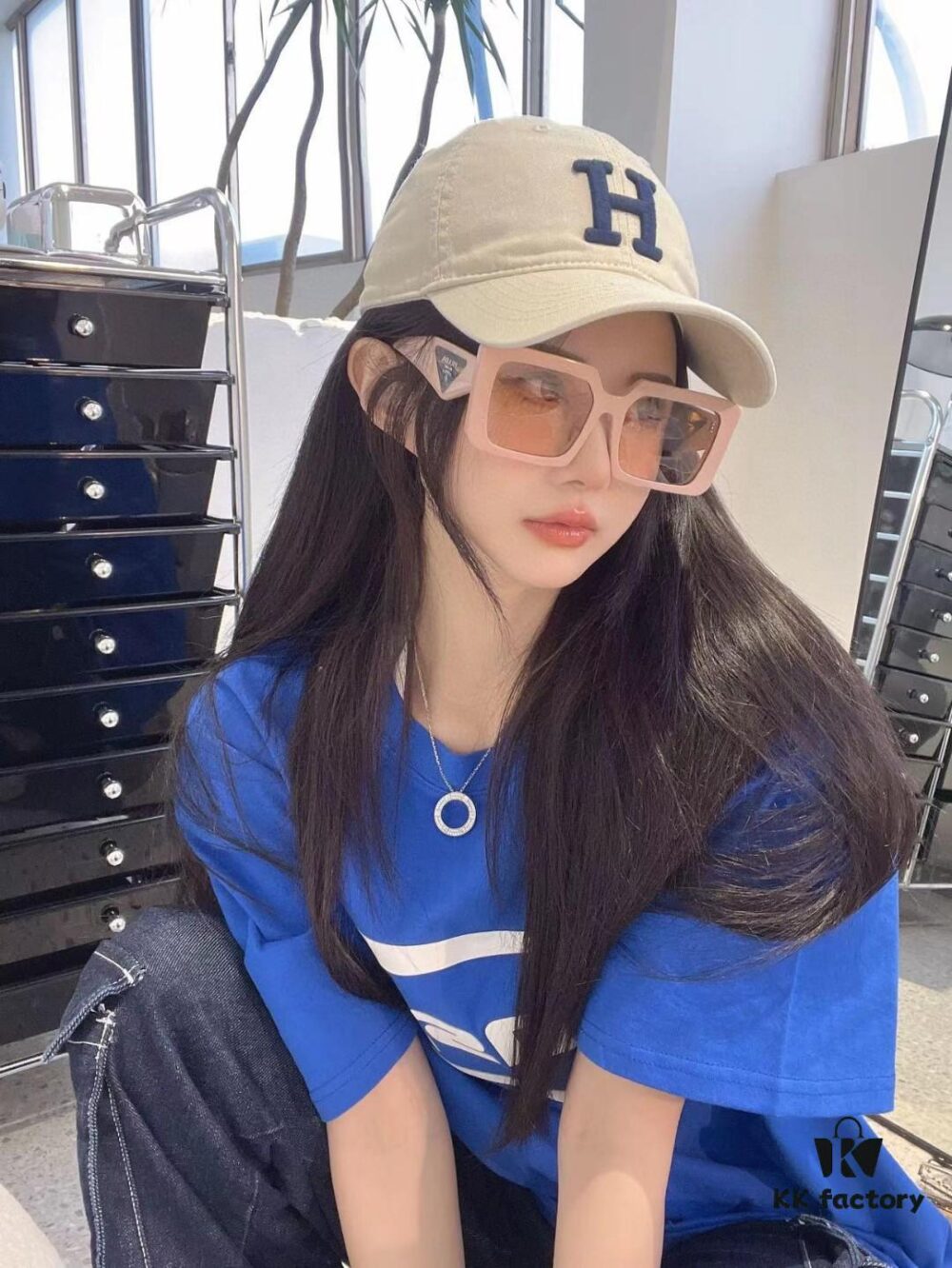 Prada 2025 Fashion Metal Polygonal Oversized Sunglasses Unisex, Checkered Lens Sunglasses for Men and Women