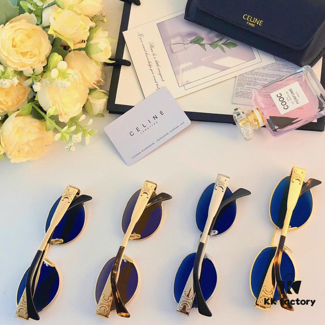 6931fb023a89a121ed54bc12 Celine Cat-Eye Sunglasses for Women, 2024 New Arrival, High-End Metal Frame, Small Oval Retro Style, Brown Tinted Sun Glasses