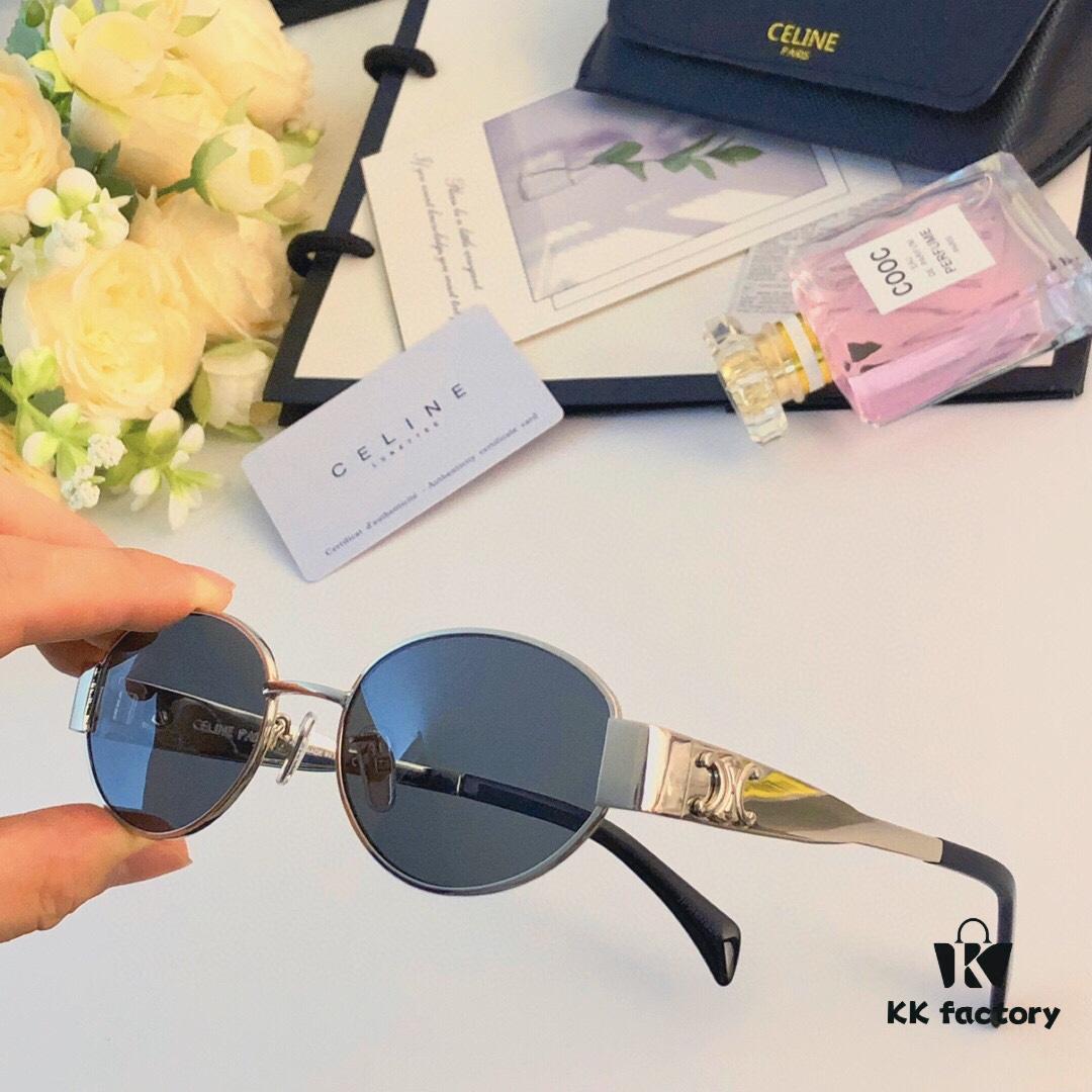 6931fb023a89a121ed54bc14 Celine Cat-Eye Sunglasses for Women, 2024 New Arrival, High-End Metal Frame, Small Oval Retro Style, Brown Tinted Sun Glasses