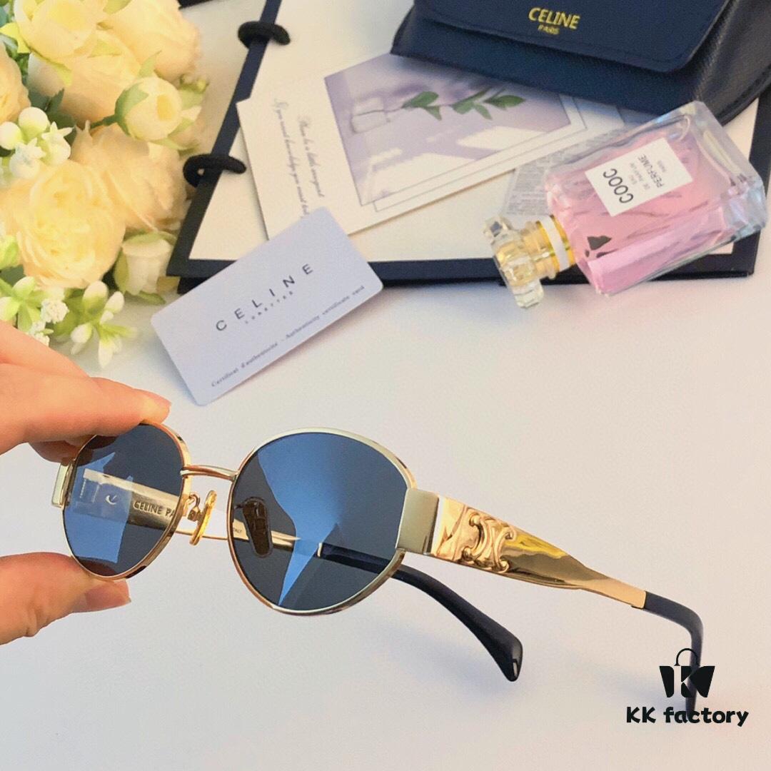 6931fb023a89a121ed54bc16 Celine Cat-Eye Sunglasses for Women, 2024 New Arrival, High-End Metal Frame, Small Oval Retro Style, Brown Tinted Sun Glasses