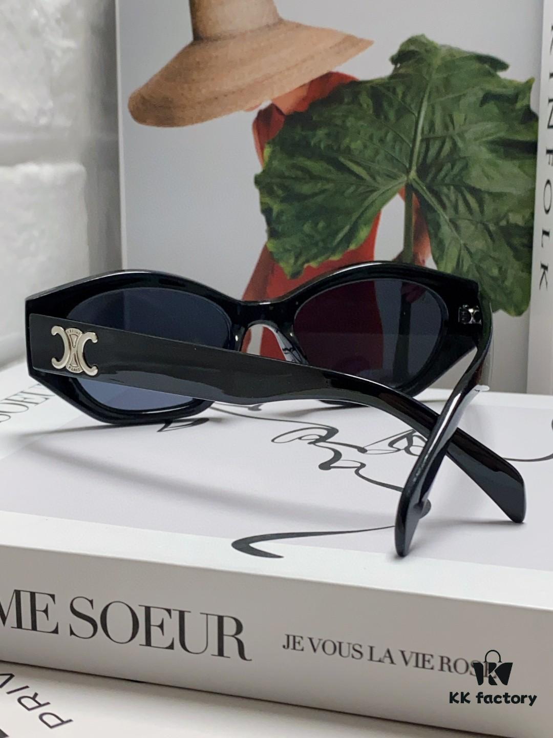 6931fb1f3a89a121ed54bda0 Celine Lisa Same Style Retro Triumph Arch Sunglasses for Women, New Trendy UV-Proof Slimming Luxury Sunglasses, Black and Silver Eyewear