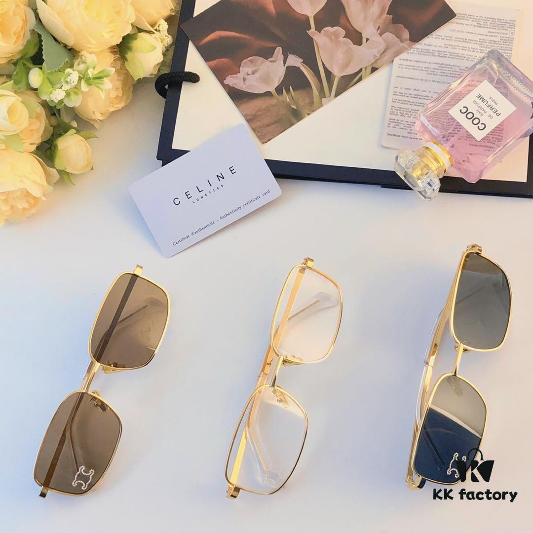 6931fb2d3a89a121ed54be5b Celine Square Metal Sunglasses Korean Vintage Style Trendy Sun Glasses Influencer Same Style Shades