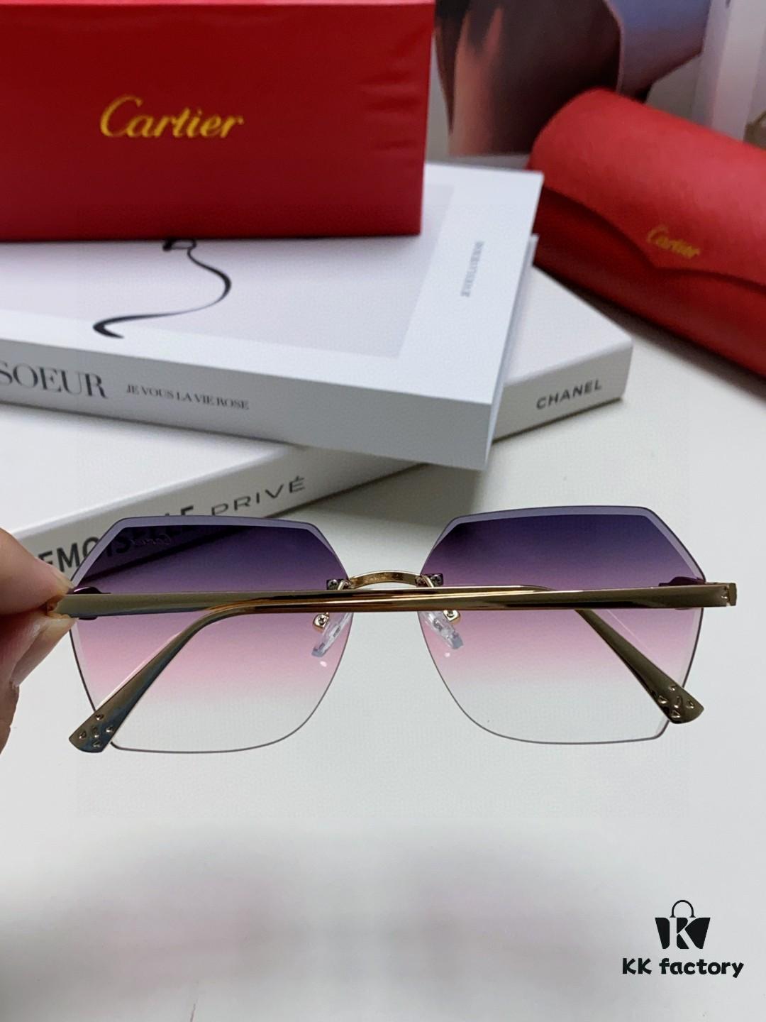 6931fb583a89a121ed54c09c Cartier 2025 New Model Frameless Sunglasses for Women, Classic Leopard Print Temples, Diamond-Cut Edges, Premium Gradient Lenses, Oversized Sunglasses