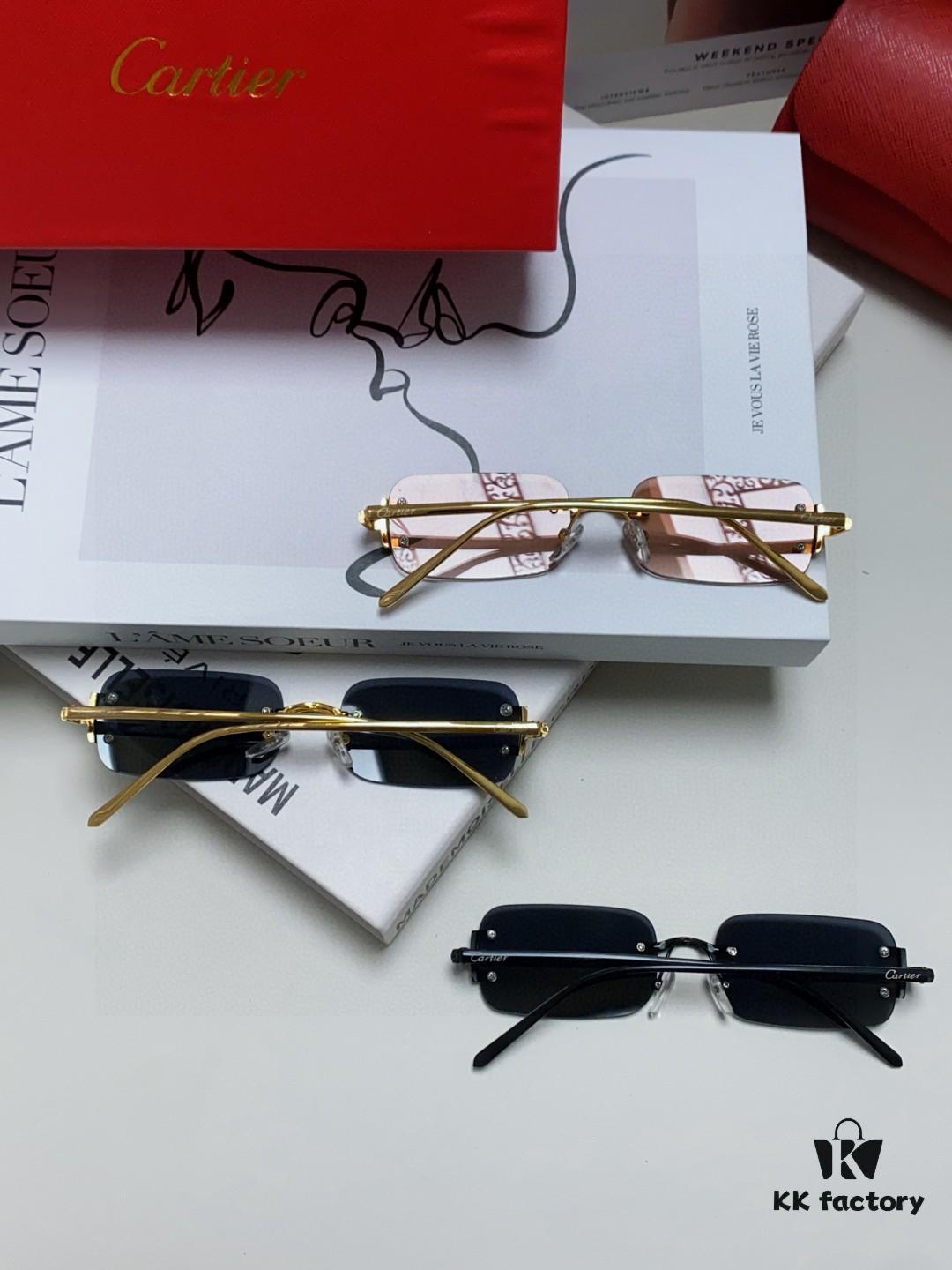 6931fb593a89a121ed54c0ab Cartier 2025 New Arrival Square Rimless Cut-out Sunglasses for Women, Slimming and Stylish, Fashionable Ins-style Street Snap Shades, Unique Small Eyewear