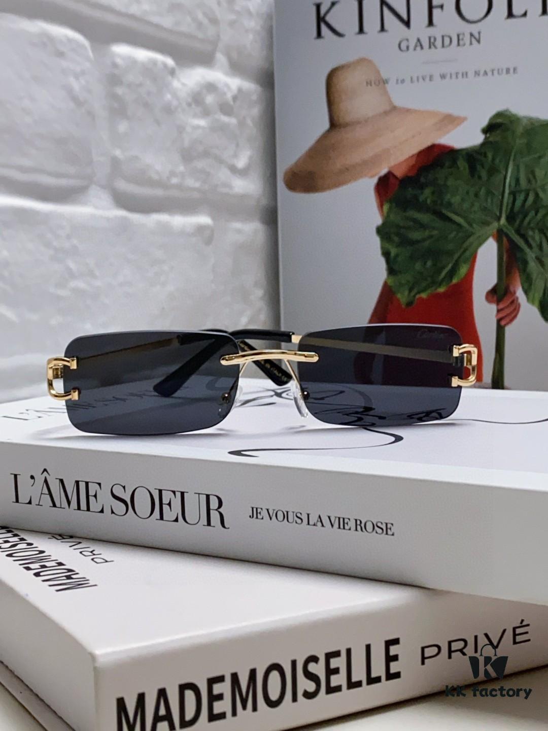 6931fb5e3a89a121ed54c0ec Cartier Unisex Square Frameless Sunglasses 2025 New Men's Stylish Narrow-Rimmed Retro American Style Sun Glasses