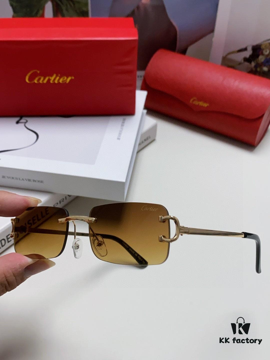 Cartier Unisex Square Frameless Sunglasses 2025 New Men's Stylish Narrow-Rimmed Retro American Style Sun Glasses