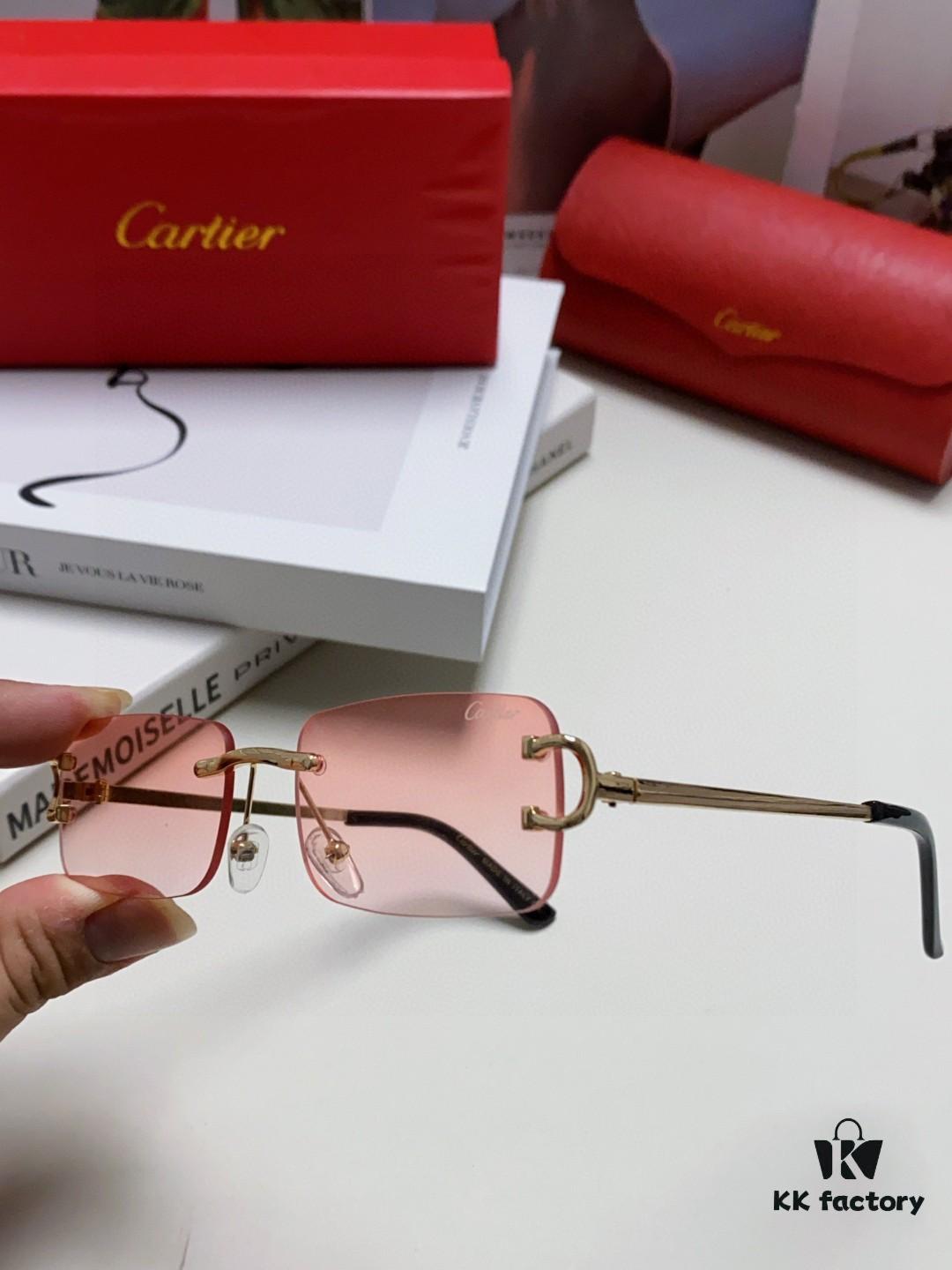 Cartier Unisex Frameless Square Sunglasses 2025 New Men's Stylish Narrow-Rimmed Retro American Style Sun Glasses