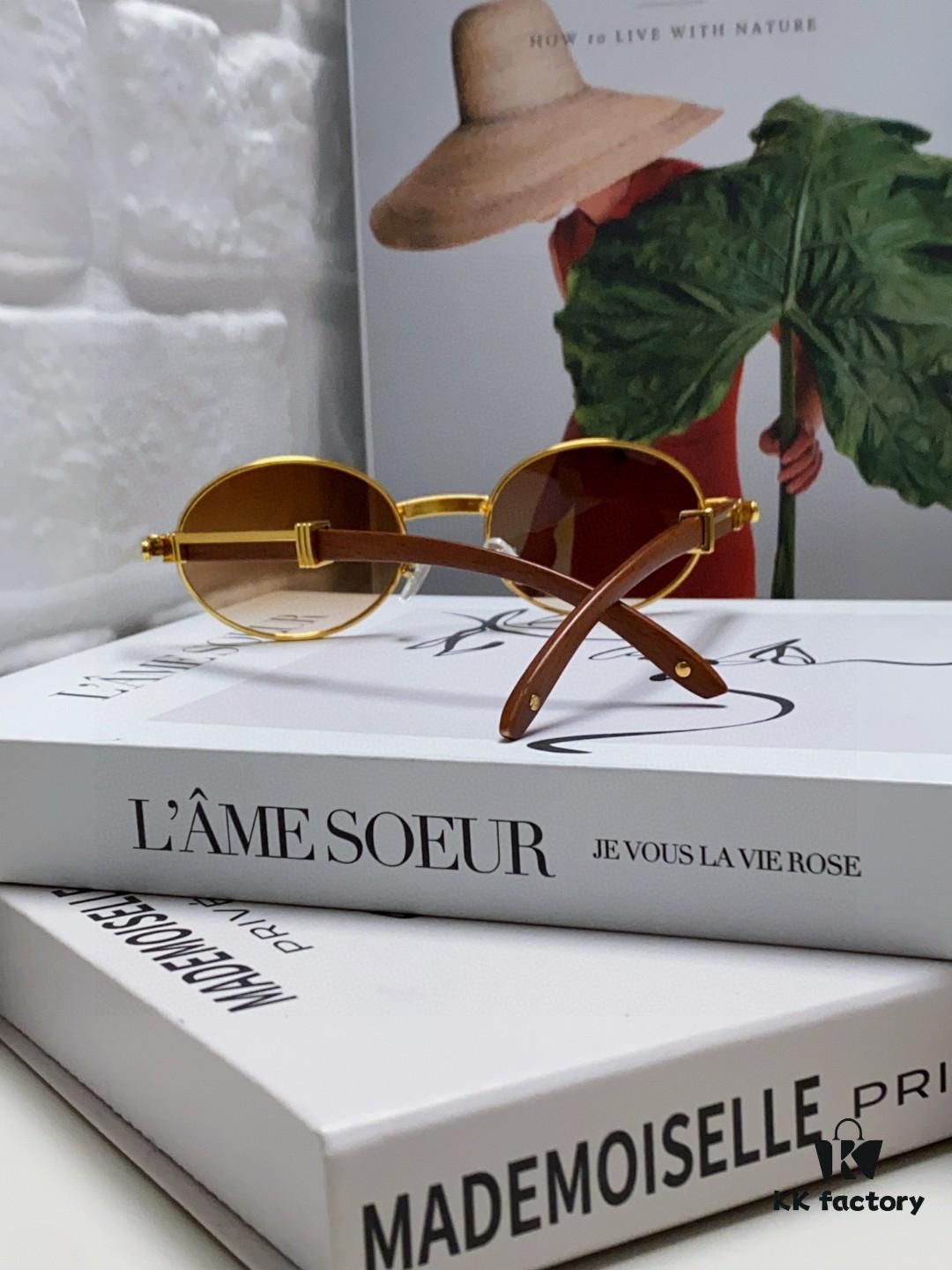 6931fb633a89a121ed54c12d Cartier 2025 New Vintage Style Wooden-Look Round Sunglasses, Fashion UV-Protective Unisex Sun Glasses CT0464S