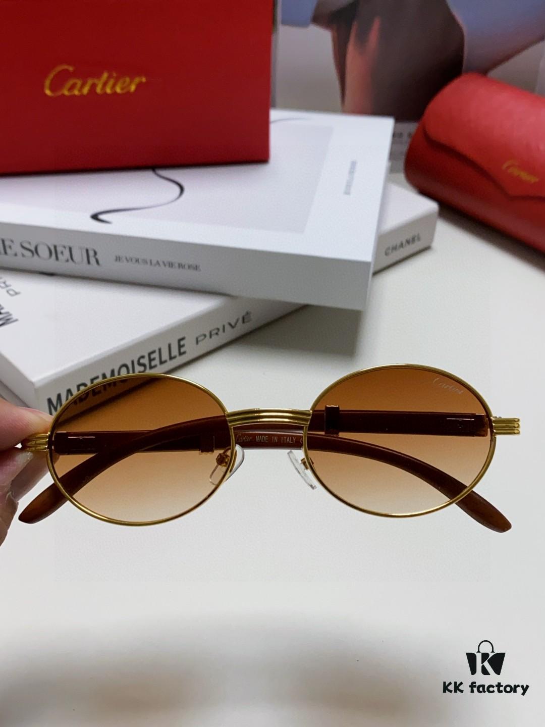 6931fb633a89a121ed54c12e Cartier 2025 New Vintage Style Wooden-Look Round Sunglasses, Fashion UV-Protective Unisex Sun Glasses CT0464S