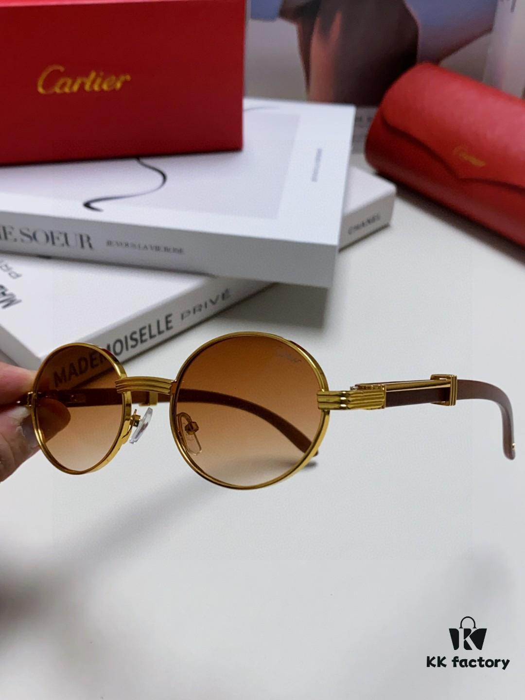 6931fb633a89a121ed54c130 Cartier 2025 New Vintage Style Wooden-Look Round Sunglasses, Fashion UV-Protective Unisex Sun Glasses CT0464S