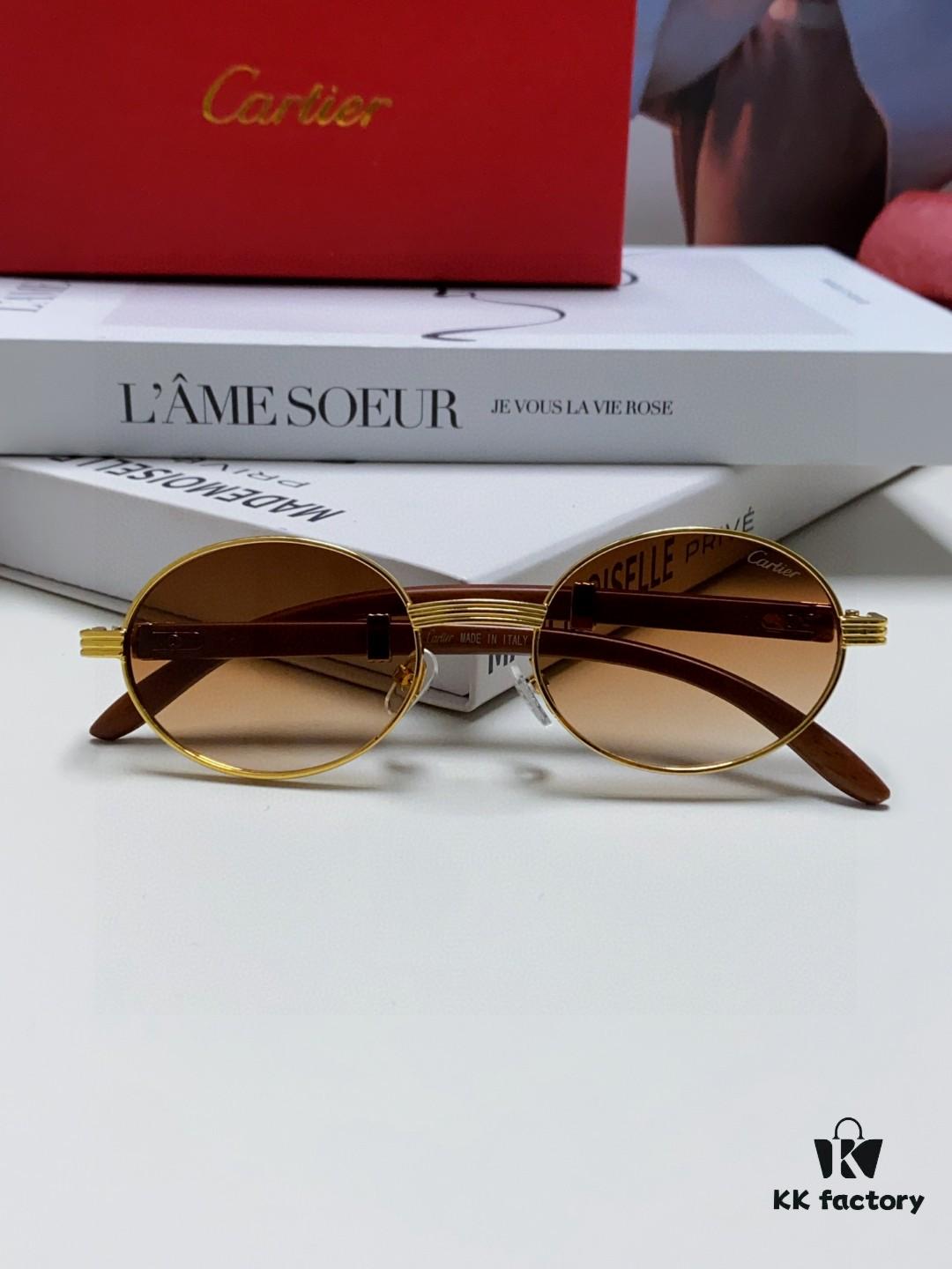 6931fb633a89a121ed54c131 Cartier 2025 New Vintage Style Wooden-Look Round Sunglasses, Fashion UV-Protective Unisex Sun Glasses CT0464S