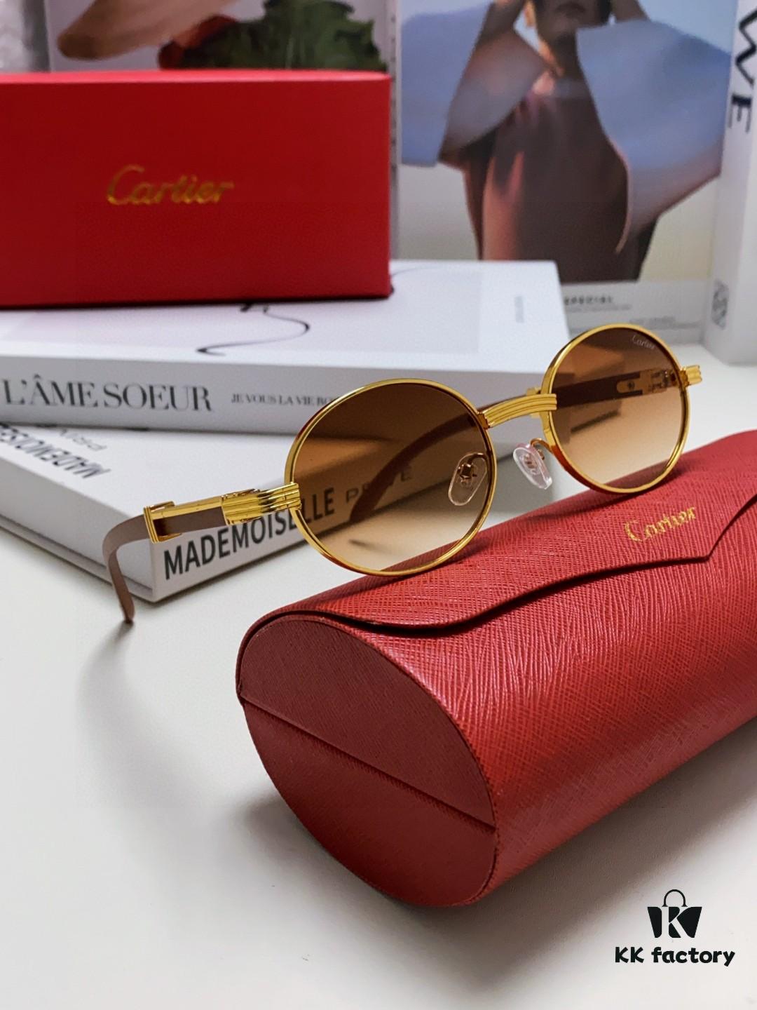 6931fb633a89a121ed54c132 Cartier 2025 New Vintage Style Wooden-Look Round Sunglasses, Fashion UV-Protective Unisex Sun Glasses CT0464S