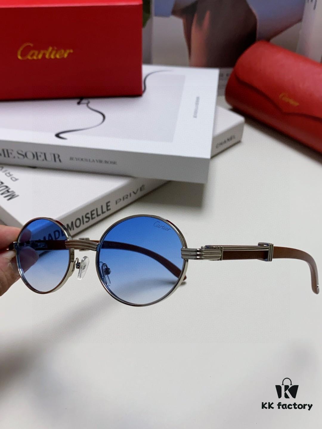 6931fb643a89a121ed54c13a Cartier 2025 New Vintage-Style Wood-Grain Aviator Round Sunglasses, Fashionable UV-Protective Unisex Sun Glasses CT0464S