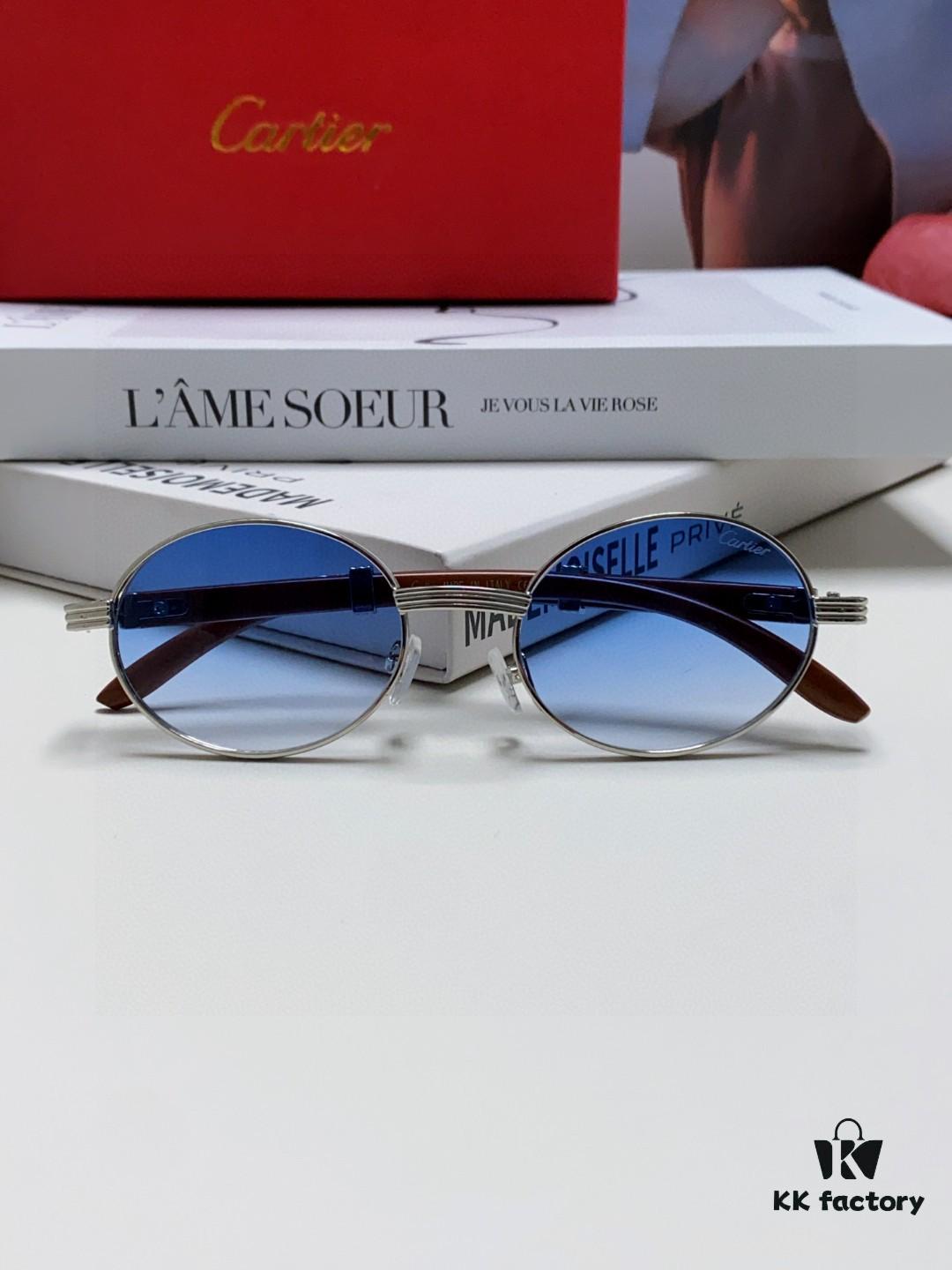 6931fb643a89a121ed54c13b Cartier 2025 New Vintage-Style Wood-Grain Aviator Round Sunglasses, Fashionable UV-Protective Unisex Sun Glasses CT0464S