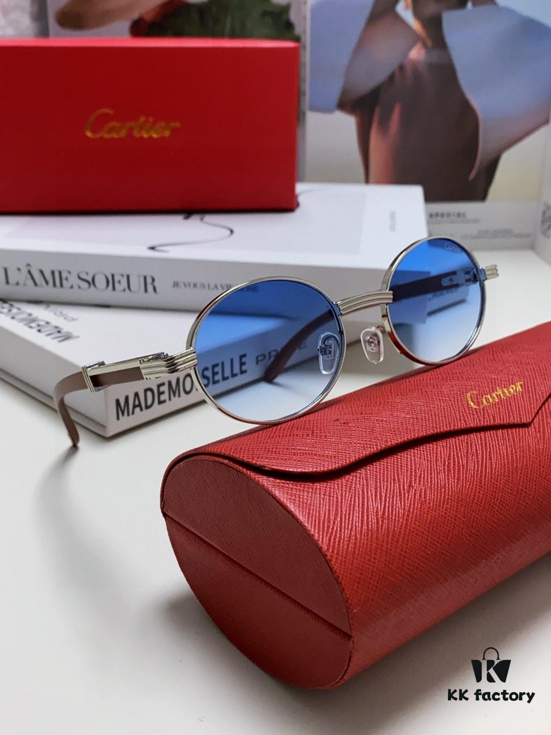 6931fb643a89a121ed54c13c Cartier 2025 New Vintage-Style Wood-Grain Aviator Round Sunglasses, Fashionable UV-Protective Unisex Sun Glasses CT0464S
