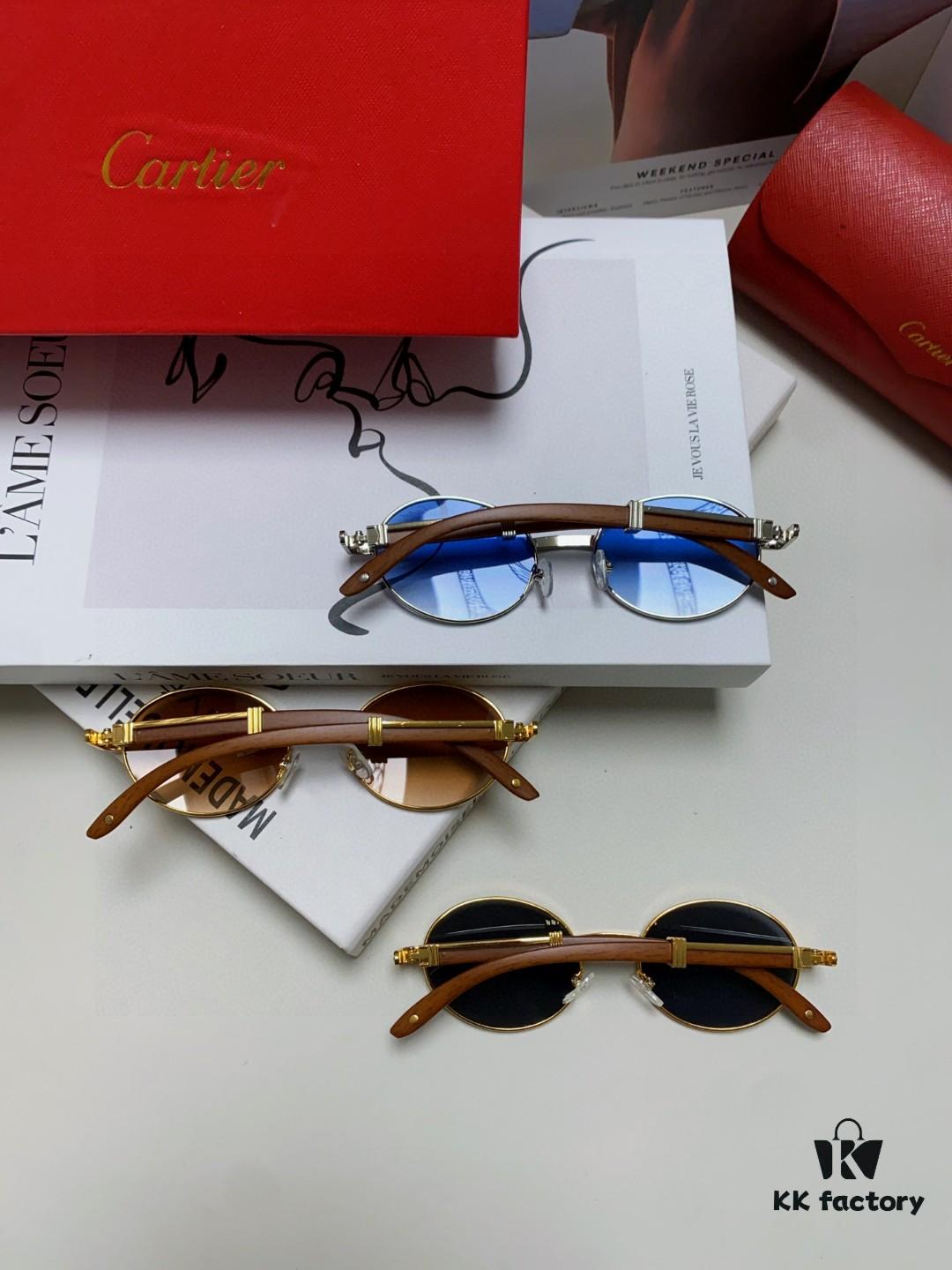 6931fb643a89a121ed54c13d Cartier 2025 New Vintage-Style Wood-Grain Aviator Round Sunglasses, Fashionable UV-Protective Unisex Sun Glasses CT0464S