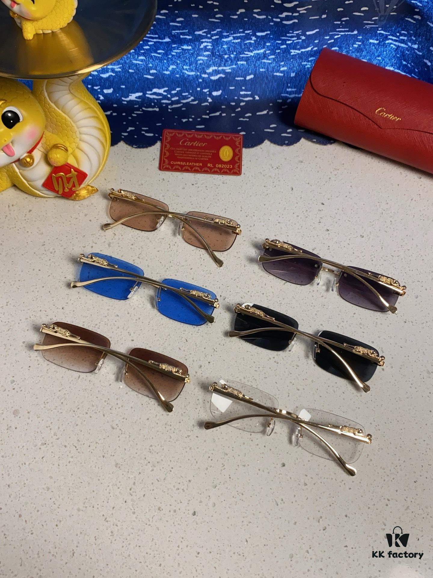 Cartier 2025 New Arrival Official Website 1:1 Minimalist Luxury Sunglasses with Iconic Leopard Logo on Temple