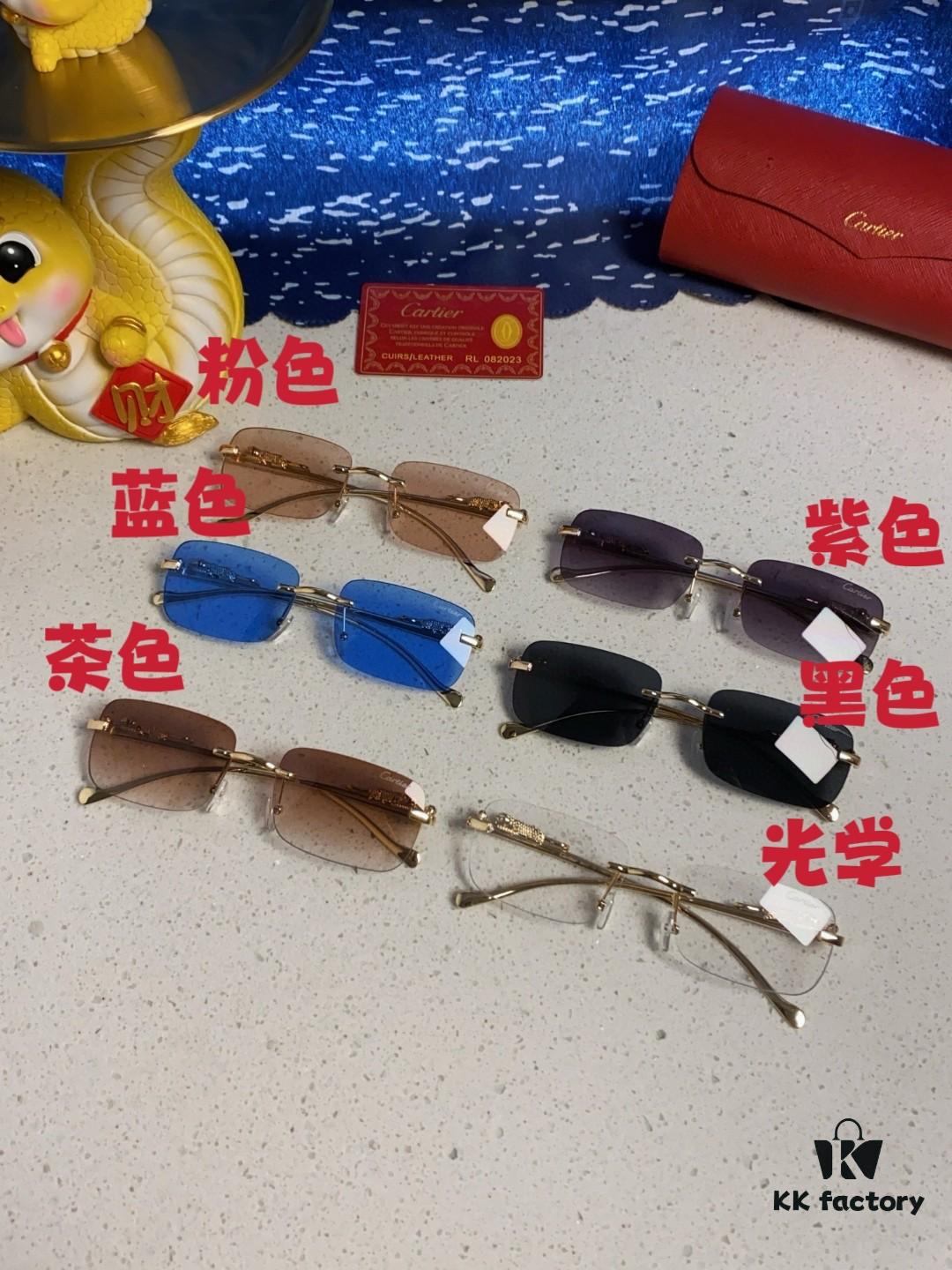 Cartier 2025 New Arrival Official Website 1:1 Minimalist Luxury Sunglasses with Iconic Leopard Logo on Temple